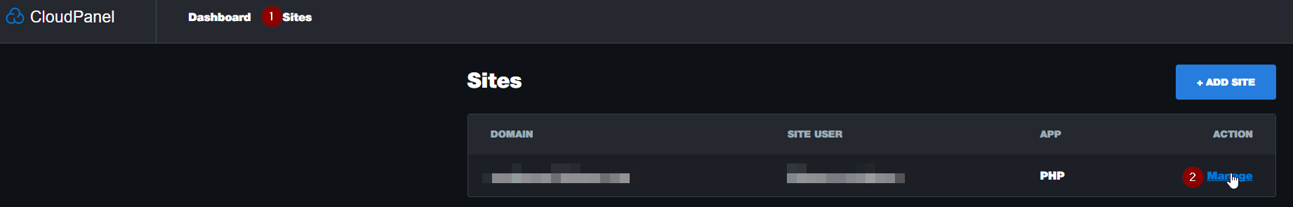 cloudpanel manage site